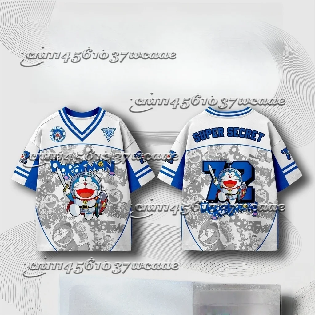 Doraemon Anime No.72  Jersey Fan T Shirt Knight Character Sketch Background Slogan Letter Sport Uniform for All FamilyMatching