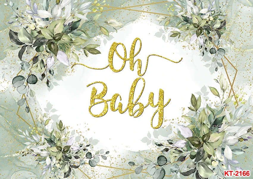 حكيم الأخضر استحمام الطفل خلفية محايدة الخضرة الأوكالبتوس الذهب أوه الطفل راية خلفية لصبي فتاة الجنس تكشف الطرف