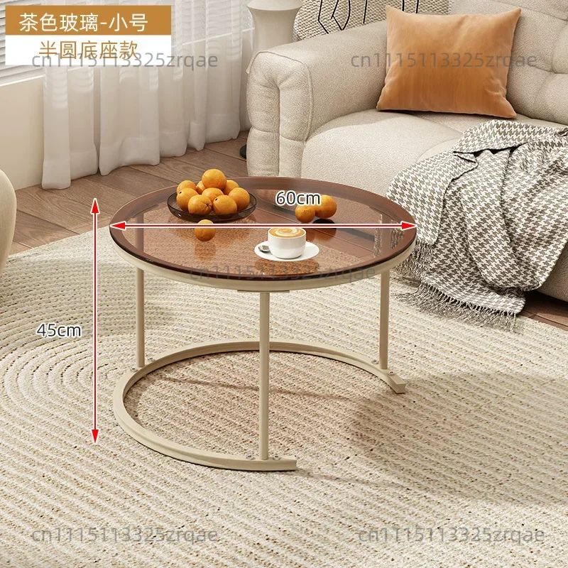 Small Apartment Glass Round Coffee Table, Minimalist Cream Wind Design, Combination Size, 2024 New Modern Side Table