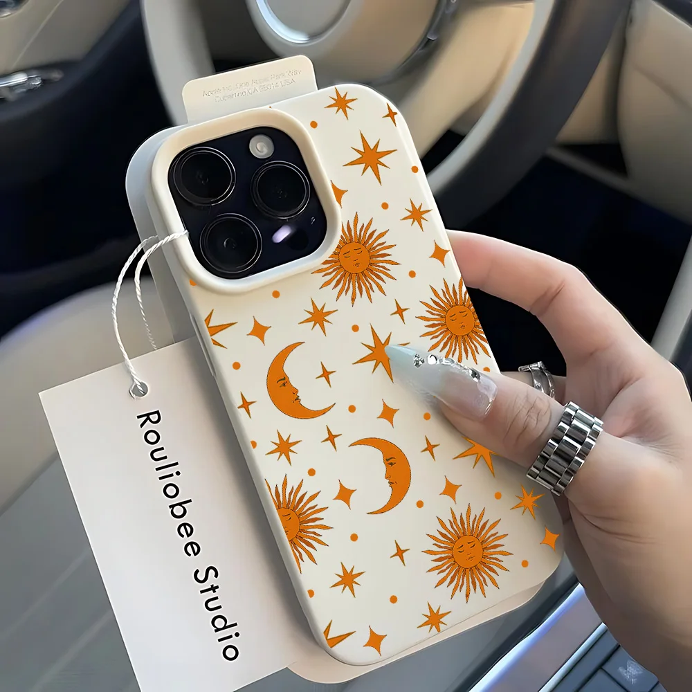 Sun And Moon Lichee Leather Pattern Phone Case For IPhone 17 17Air 16 15 14 Plus 13 12 11 Pro Max Shockproof Cover Case Funda
