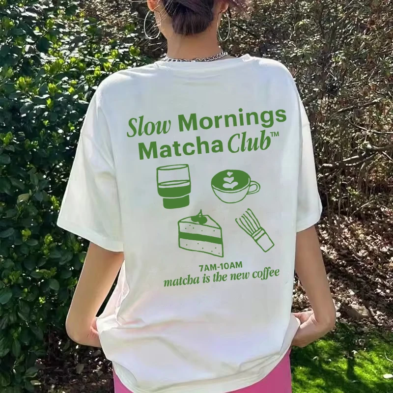 

Футболка Matcha Club с принтом на спине, модная футболка с рисунком Foodie, свободная уличная одежда Y2k, топ, милая рубашка с короткими рукавами, женская одежда унисекс