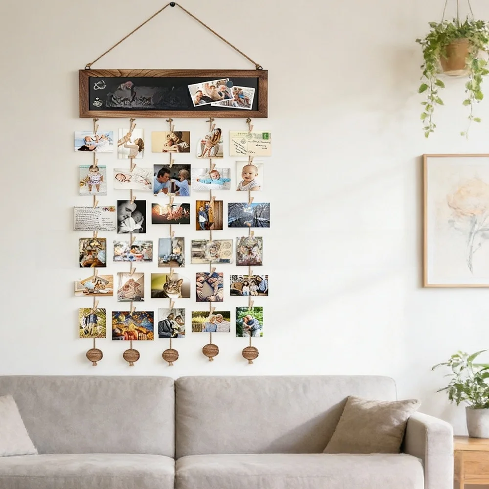 New Wooden Hanging Photo Clips Decorative DIY Assembly Multi Photo Cards Organizer Double-Sided Wall Photo Holders Home