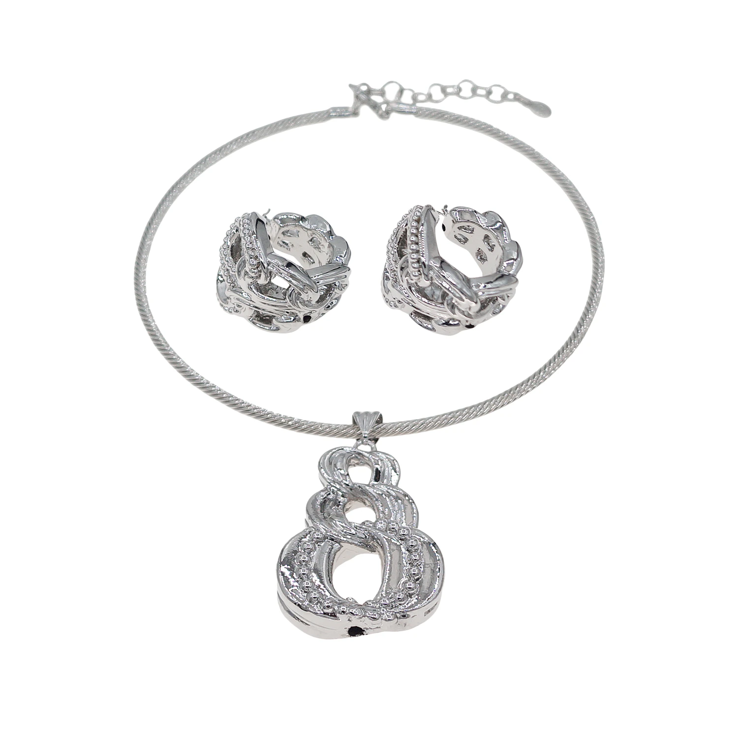 Elegant Casual African Luxury Plated Silver Jewelry Set for Ladies Versatile Street Style Necklace Accessory