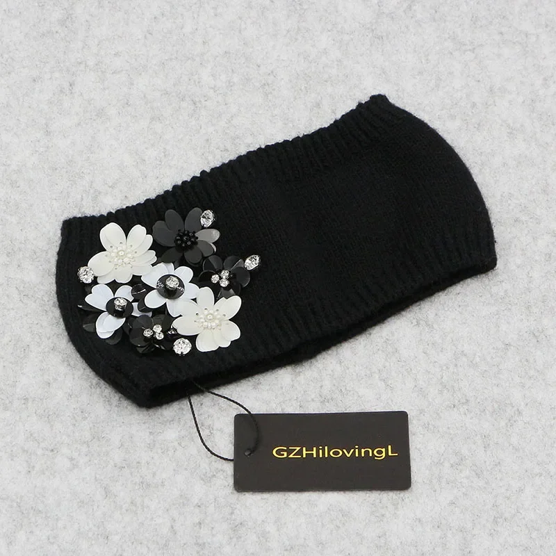 GZHILOVINGL คุณภาพสูงฤดูหนาวผ้าขนสัตว์นุ่ม Designer Headband ผู้หญิงหญิงอุปกรณ์เสริมผม DIY ดอกไม้ยืดหยุ่น Rhinestone Headbands กว้าง