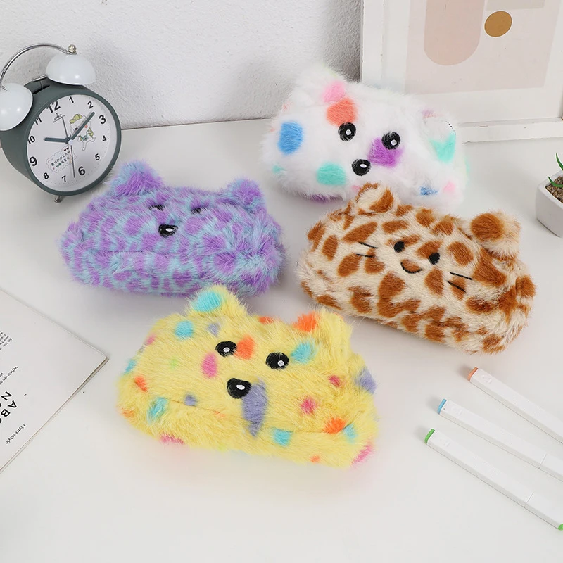 1Pcs Cartoon Plush Animal Pen Case Pencil Storage Bag Cartoon Animal Pen Case Multifunction Large Capacity Stationery Pouch