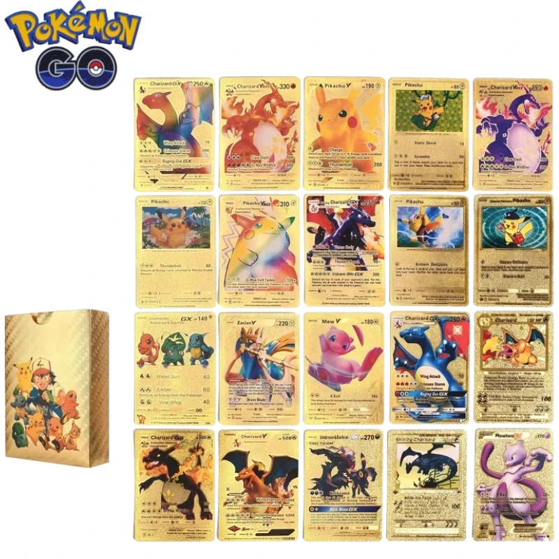 Hot 55pcs Pokemon Pikachu VMAX GX  V Gold/Silver/Black Cards, English Spanish German French Rare Anime Game Collection Card Toy