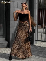 Clacive Fashion Loose Leopard Print Women'S Skirt 2024 Elegant High Waist Long Skirts Vintage Classic Skirt Female Clothing
