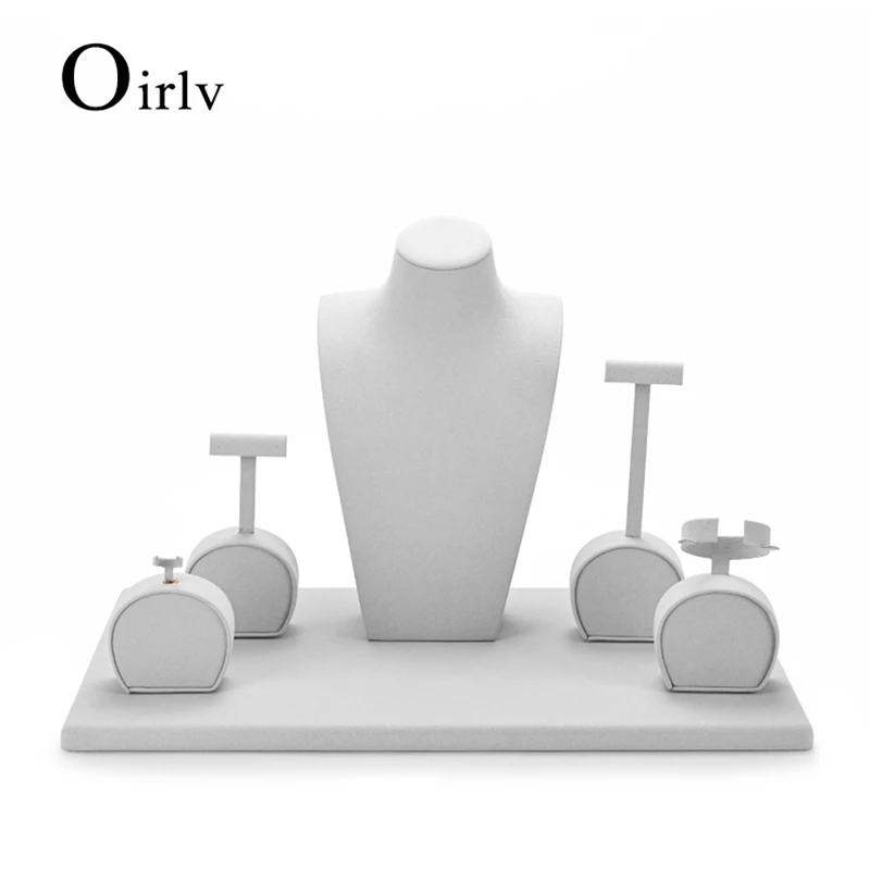 FANXI Newly Resin Earrings Display Stand Microfiber Necklace Display Bust Jewelry Display Props Set for Shop Cabinet