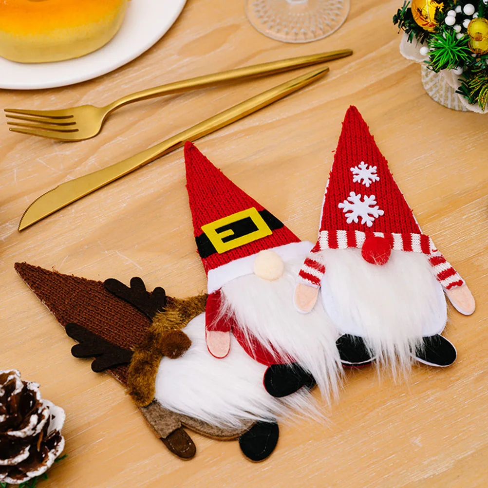 

3 Pcs Xmas Gnome Cutlery Holder Cloth Silverware Dining Supplies Tableware Covers Christmas Party Decoration Festive Cutlery