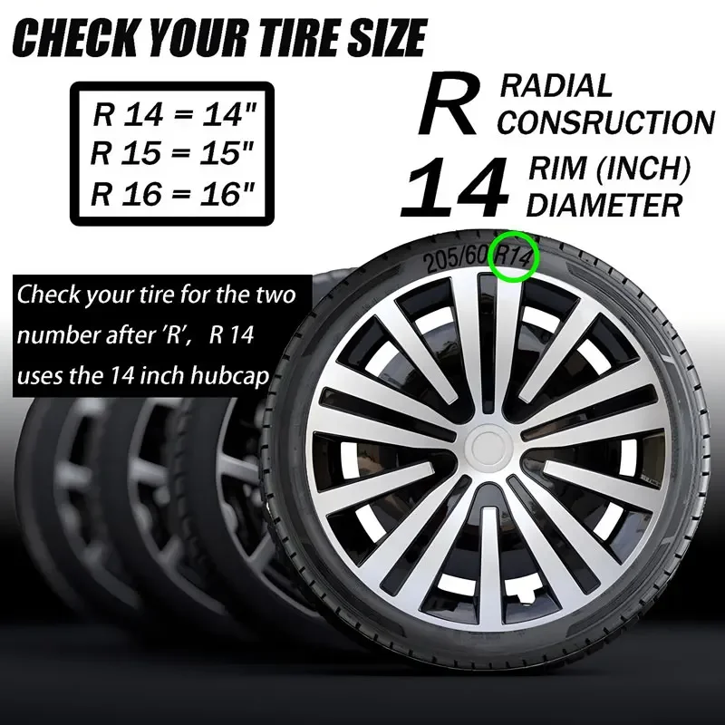 4pcs R14 R15 R16 Inch Universal Wheel Cover Hubcap Replacement Hub Caps Wheel Rim Cover PP Tire Accessories Snap On SUV Truck