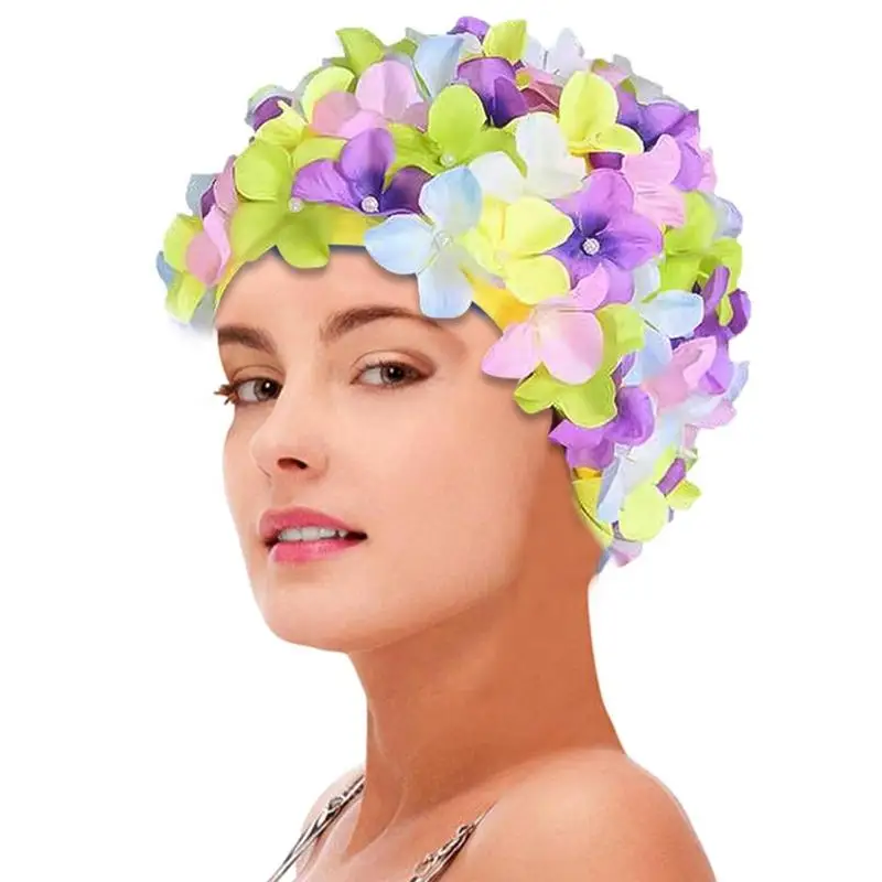 3D Floral Flower Bathing Hat Woman Elasticity Petal Retro Swimming Cap Summer Fashion Ladies Flower Vintage Beach Bathing Hats