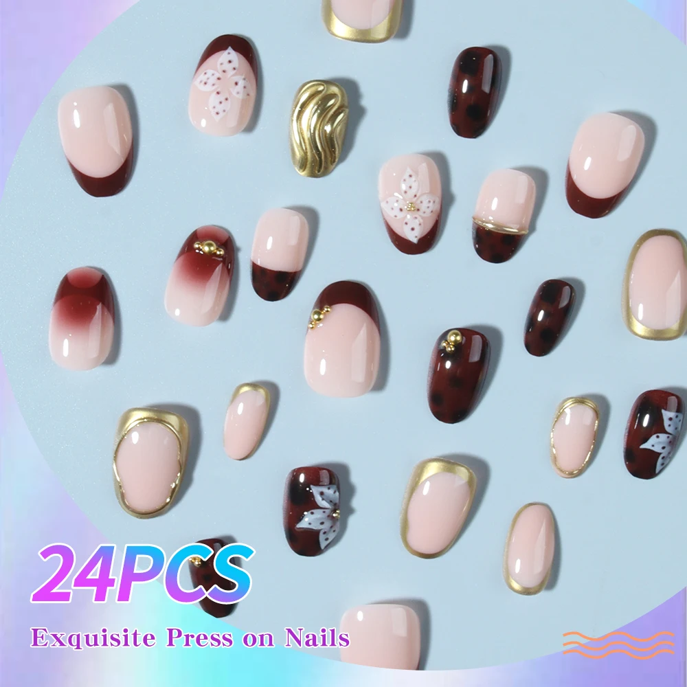24Pcs Y2K Long Ellipse 3d geln - Nail Art Flower ulasan dan harga