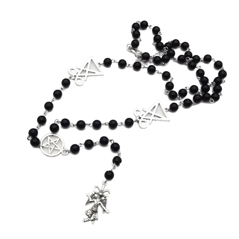 Baphomet Rosary Necklace Mystic Rosary Necklace Satan Goat Mendes Pagan Bat Jewelry Goat Mendes Gift Altar Necklace Drop Ship