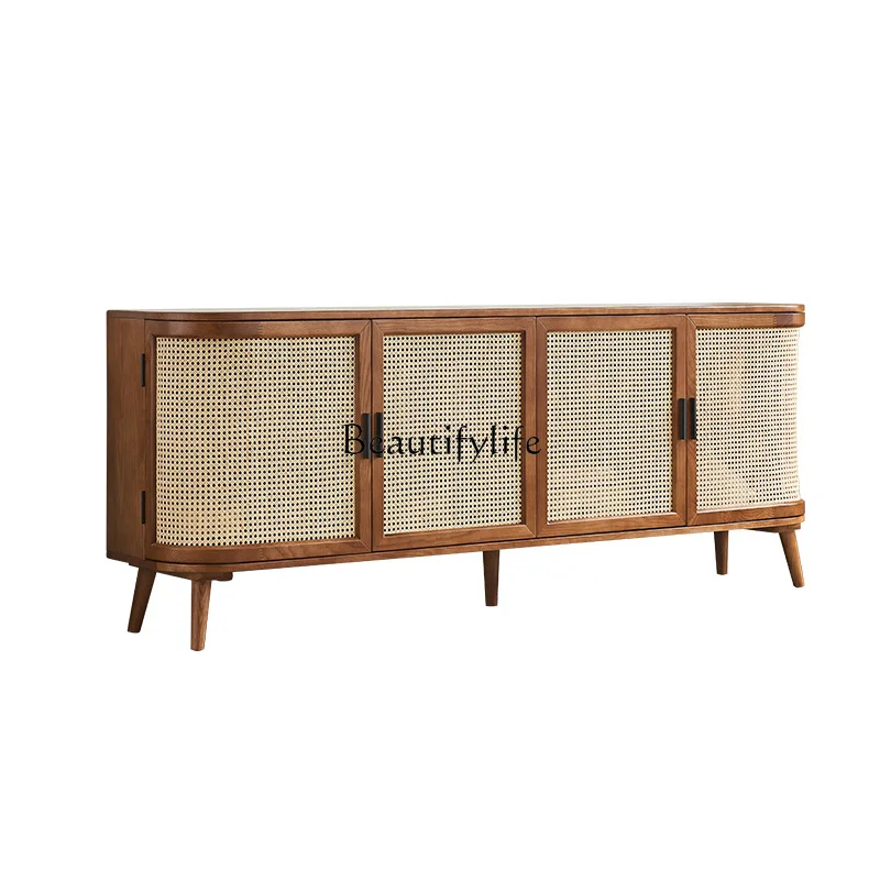 

Solid wood four-door rattan locker living room dining side cabinet