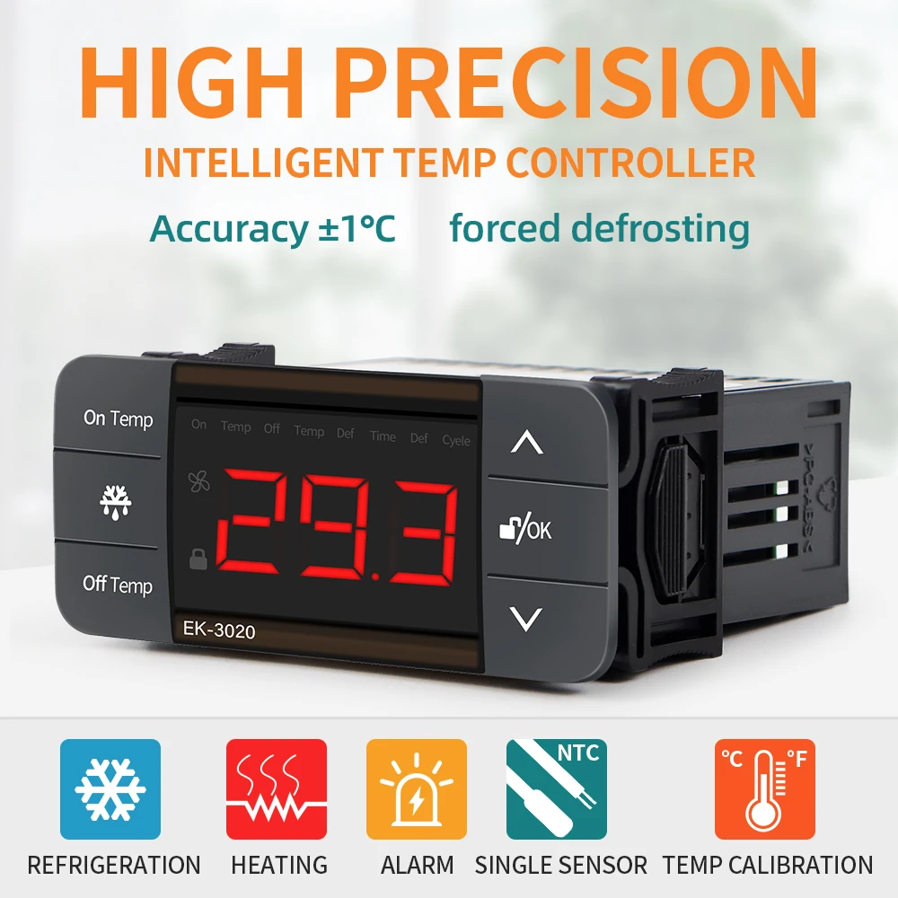 Digital Temperature Controller 220V Regulator Heating Cooling Defrosting Fan Function with Sensor EK-3010/EK-3020/EK-3030