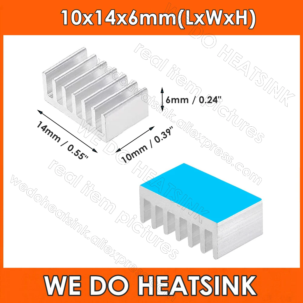 10x14x6mm SilverCooling Aluminum Heatsink CPU IC Heat Sink With Thermal Pad Conductivity Cooler for IC Transistor