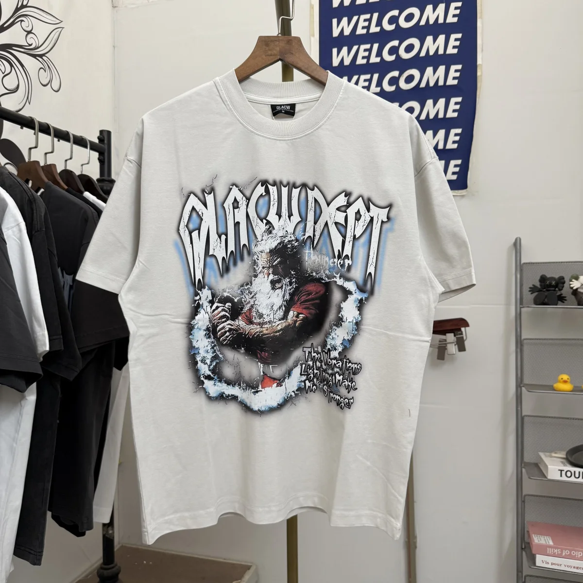 Retro American Streetwear Ro Uncle Print Heavy Waed Men's Loose ort Sve T-irt Youthful Summer Casual round Ne