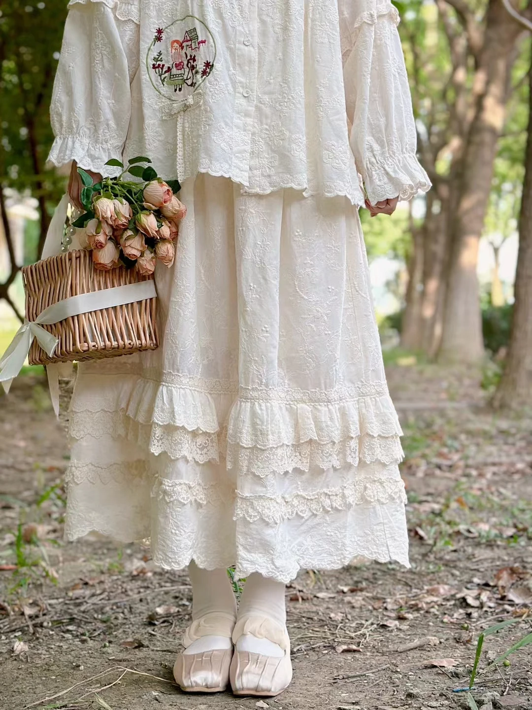 

High Waist Elastic Waist Multi-Layer Lace Trim Splice Cake Skirt Loose Beautiful Embroidery f Skirt Sweet Sle A-Line Skirt