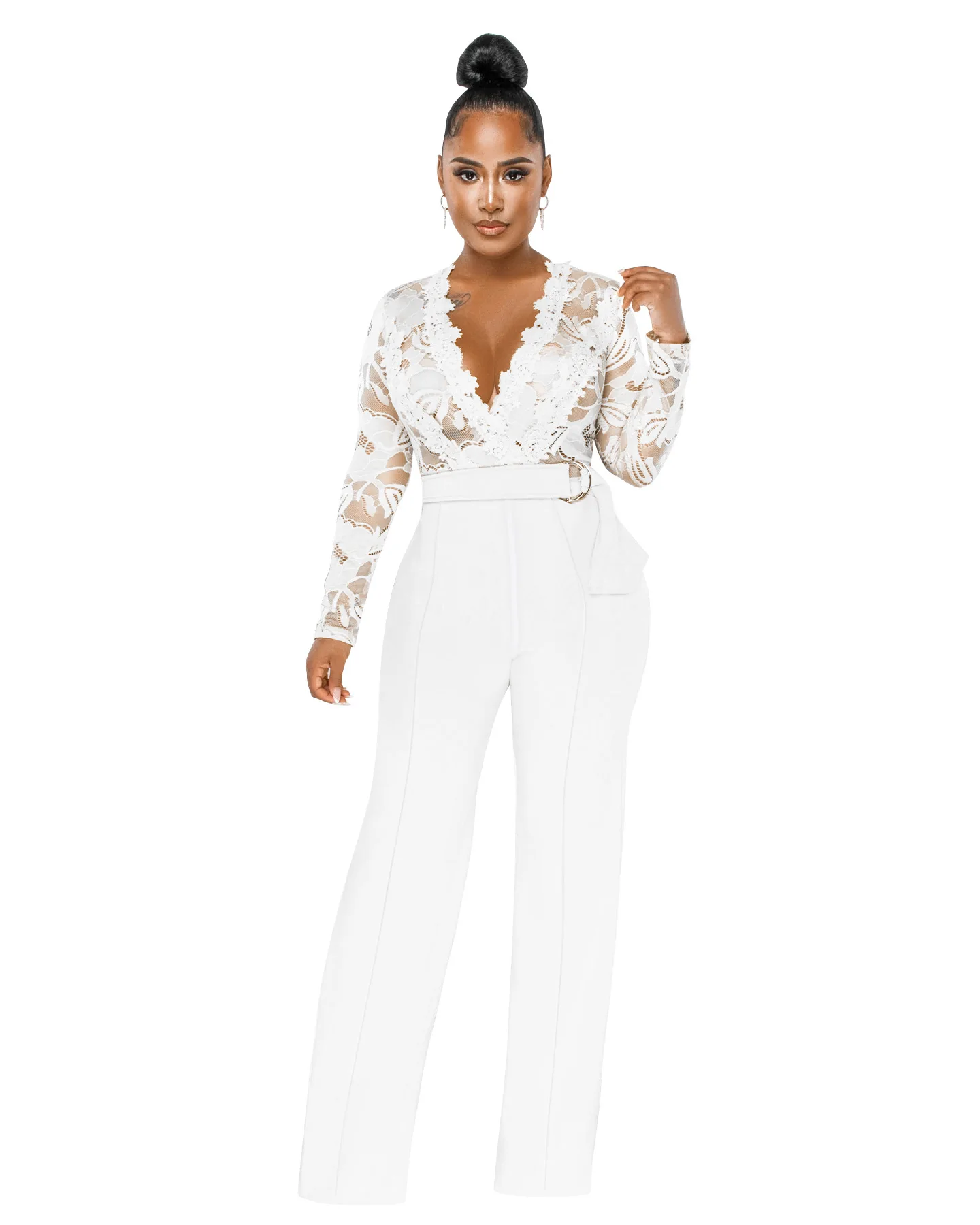

SEXY V-NECK WOMEN'S LACE JUMPSUITS ELEGANT DRESSES WITH LONG SLEEVE