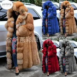 Faux Fur Coat Women Thicken Autumn Winter Warm Hooded Coat Super Long Coats Oversized Ladies Coats and Jackets  5XL