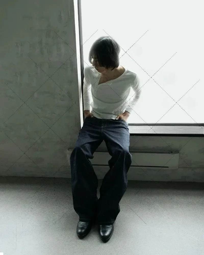 

Moroder Trendy Brand Harajuku Vintage Solid Color Oversized Wash High Waist Jeans Men Y2K Hip-hop Street Rock Loose Wide-leg Pan