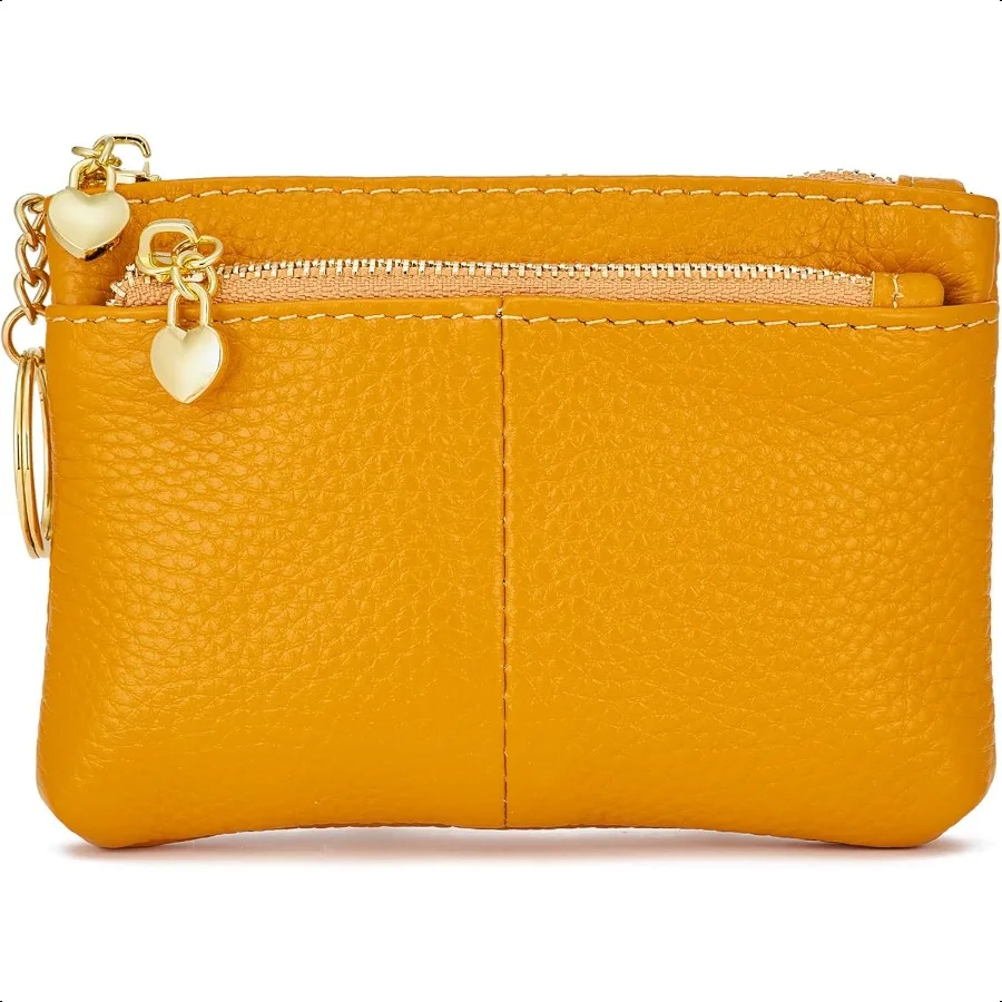 

Women Genuine Leather Zip Mini Coin Purse With Key Ring Triple Zipper Card Holder Wallet