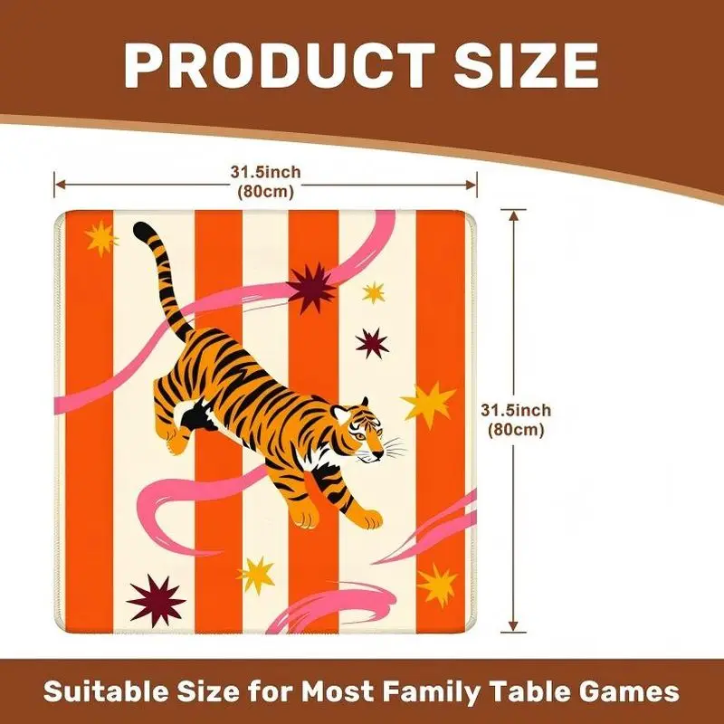 VIKAMA Cartoon Striped Tiger Mahjong Mat Non Slip Washable Soft Square Pad Noise Reduction Indoor Party