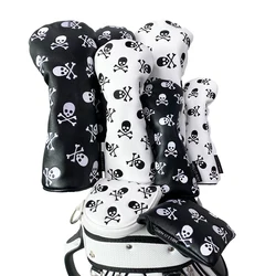 Skeleton Golf Club Skull and Crossbones Driver, Fairway Wood and Hybrid Head Cover PU Leather Headcover, White and Black