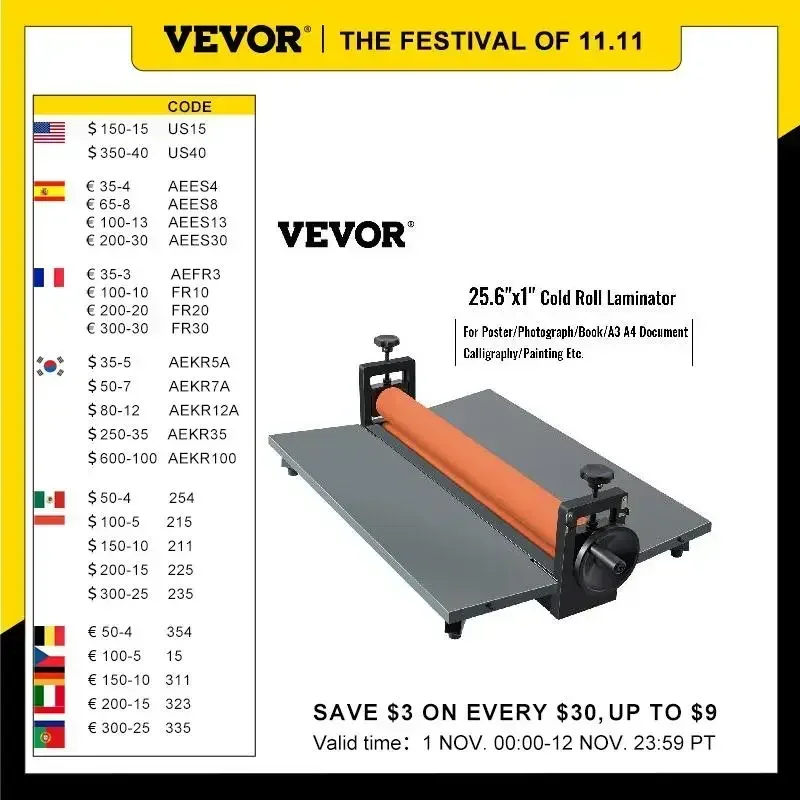 New! 25.6"x1" Manual Cold Roll Laminator Machine Sheets Document Plasticizer Fits Poster Painting Photo Book Cover