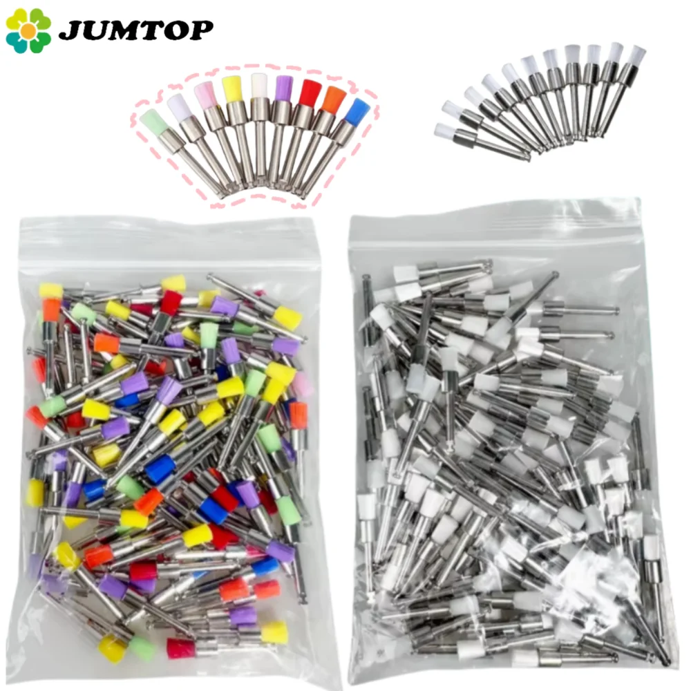 100pcs Disposable Prophy Brushes - Nylon Bristle Teeth Whitening Polishers for Professional Dental Cleaning & Polishing