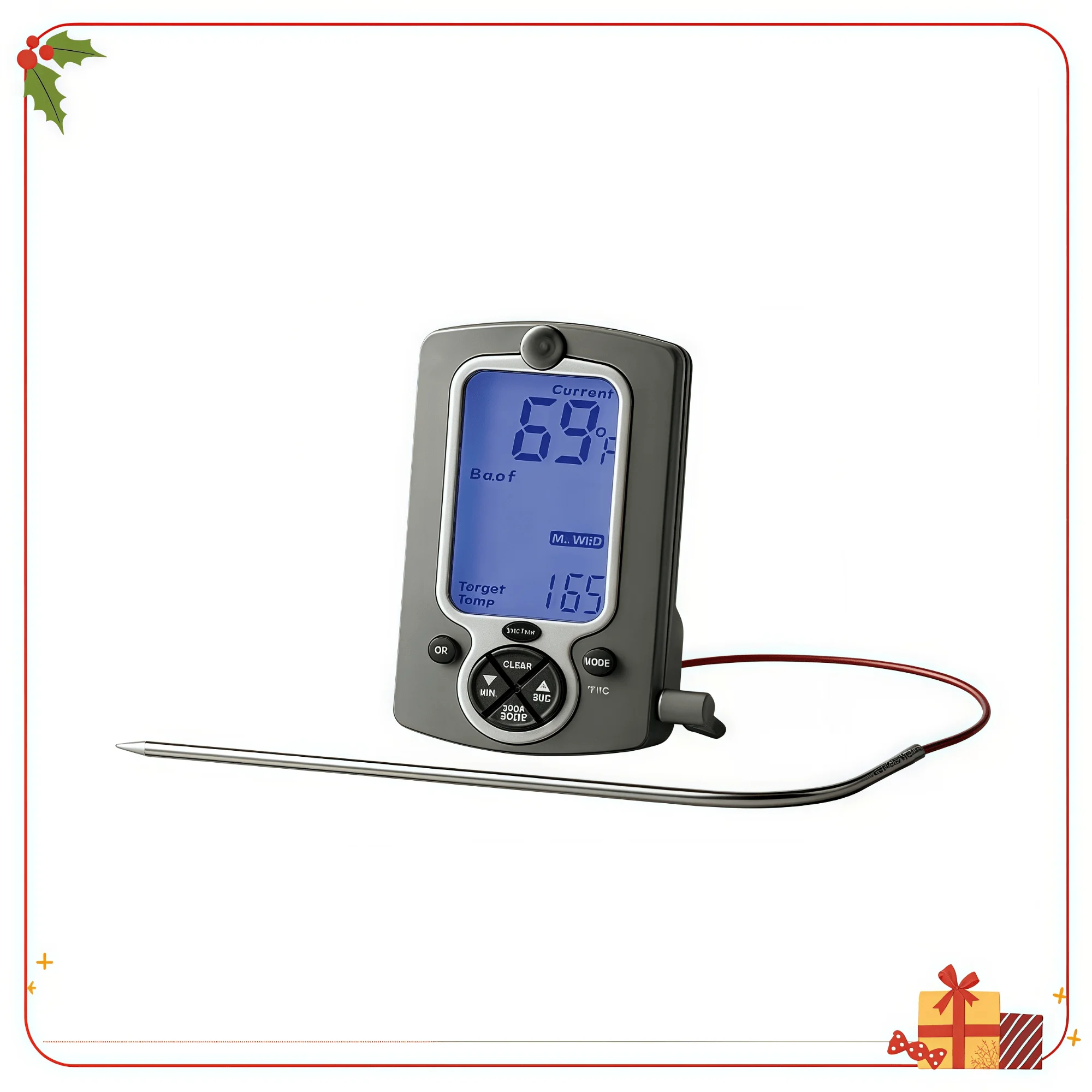 

Цифровой проводной термометр с ярко-синим дисплеем с подсветкой, предустановками и таймером