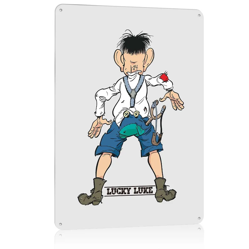 لاكي لوك كوميكس طباعة ملصق معدني على ديكور الحائط علامات القصدير المعدنية القابلة للتخصيص لغرفة الديكور الفنية والمنزل