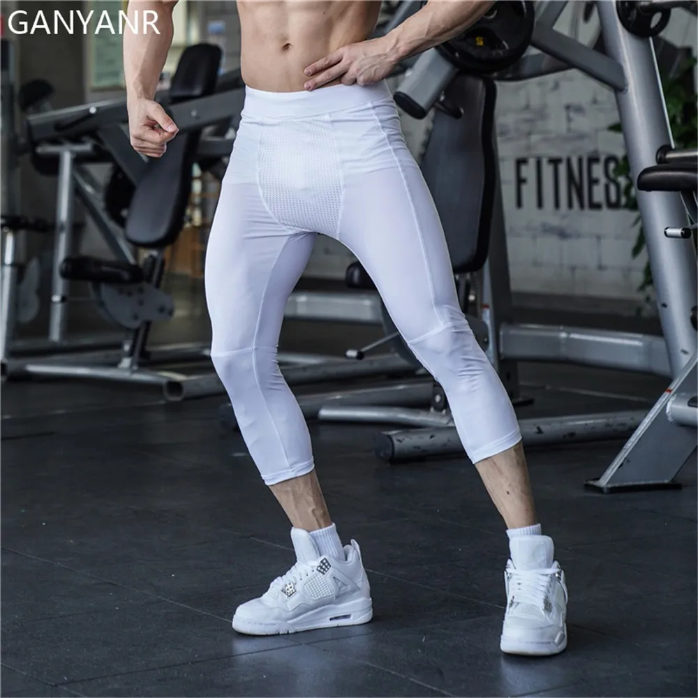 GANYANR Running Tights Men Fitness Training Track Compression Sweat Wicking Breathable Leggings Summer Jogging quick dry pants