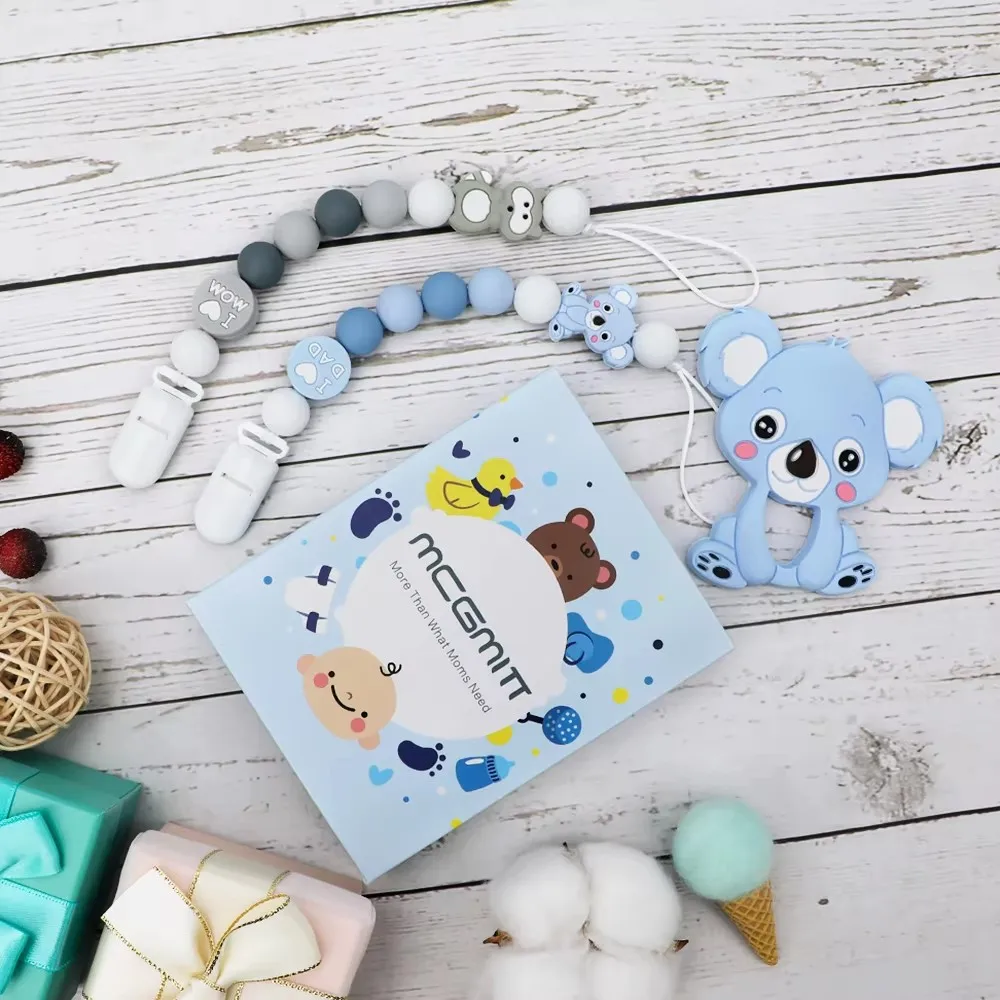 

2PCS Silicone Baby Pacifier Clip With Box Colorful Pacifier Chain Teething BPA Free Gift For Baby Teething Soother Chew Toy