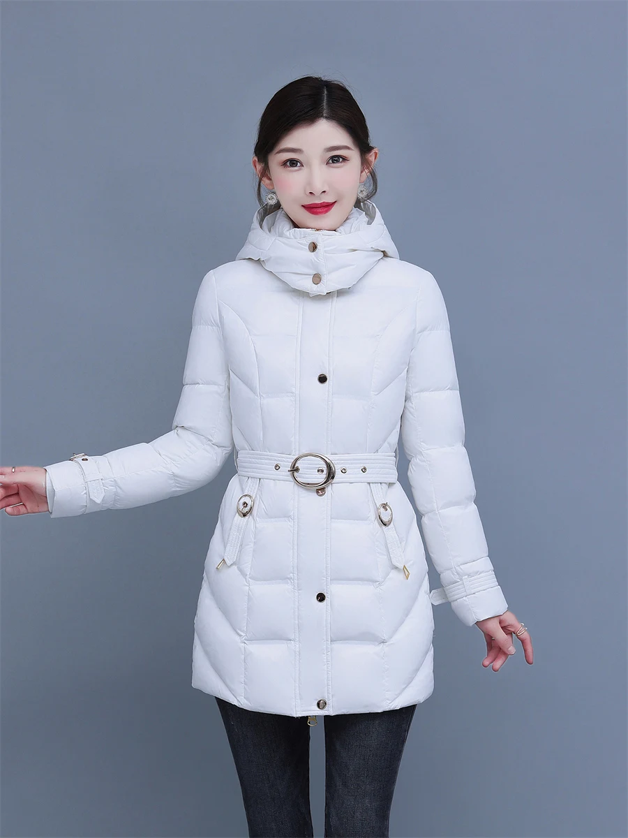 S-4XL Shiny Hooded Down Coats women 2022 winter new style Gloosy Thicker Warm was thin thicker warm Parkas With Belt WY1039