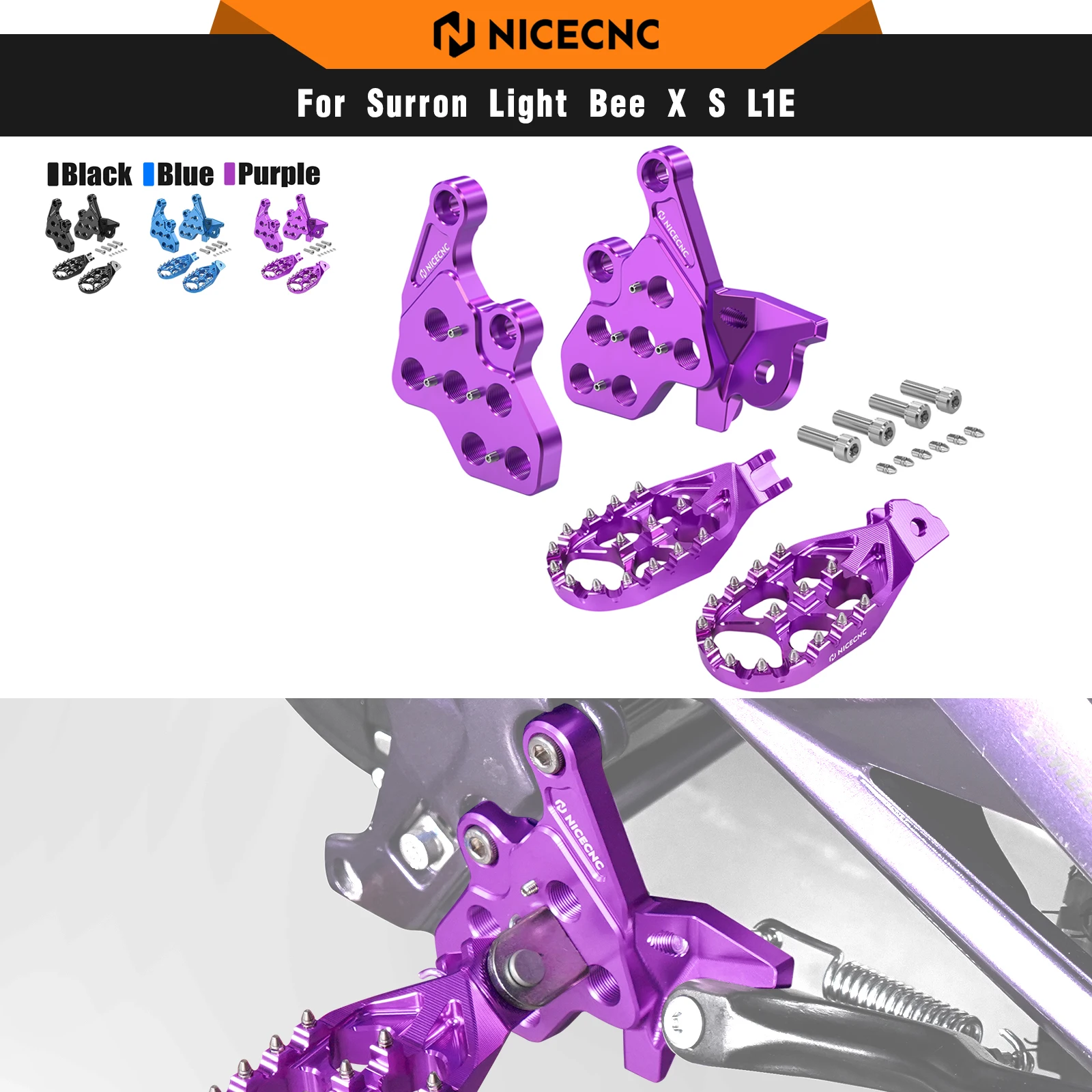 

NICECNC For Surron light bee X S L1E Enlarged Aluminum Foot Pegs Footrest & Bracket For Segway X160 X260 Electric Dirt Bike 2024