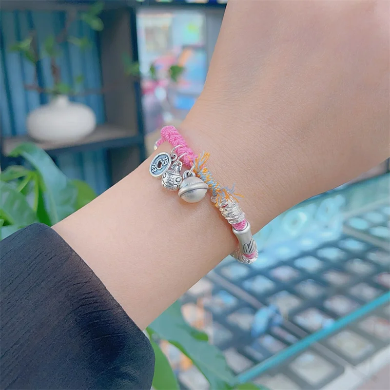 

Sterling Silver Bracelet S925 For Women's Female Girl Original Manual Lovers Retro Style Popular Gift Fashion Boutique Jewelry