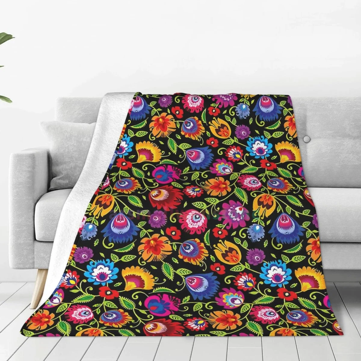 Poland Polish Flowers Floral Folk Art Flannel Fleece Blanket Soft Warm Lightweight Cozy Anti-Pilling Fuzzy Throw Blankets