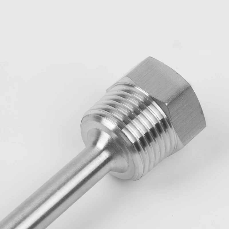 1/2 "(DN15) الفولاذ المقاوم للصدأ 304 مقاوم للماء مستشعر درجة الحرارة الشمسية 10 مللي متر القطر الخارجي 100 مللي متر ThermowellThread