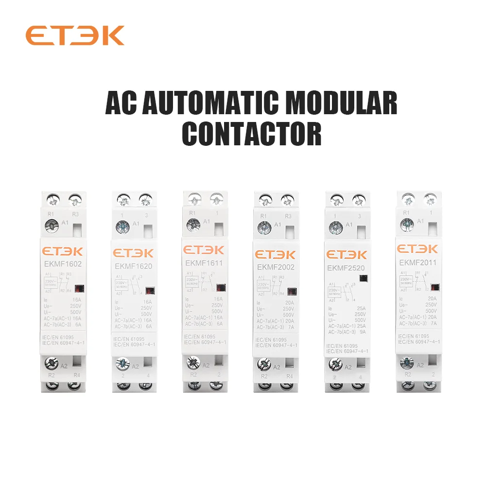 

ETEK 2Pole Modular Contactor 220V AC Single Phase 2NO 2NC 1NO1NC Automation Din Rail Household contactor 16A 20A 25A EKMF