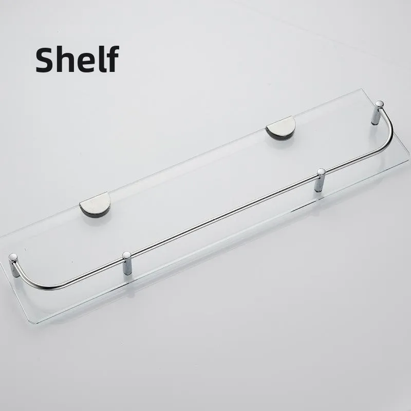 

Bathroom Rectangular Stainless Steel Glass Storage Rack Toilet Single Layer Corner Shelf No Installation Required Nordic Style