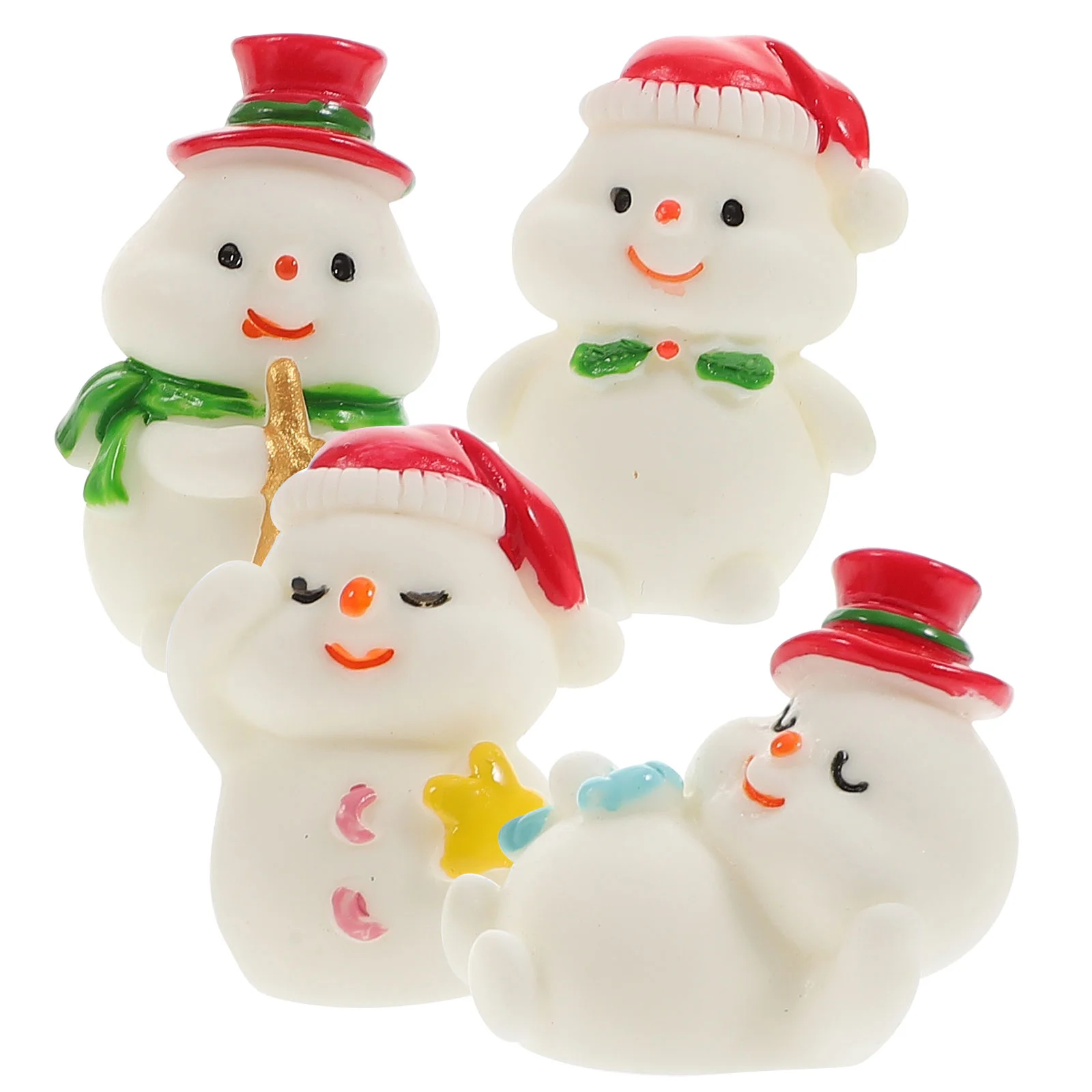 

4 Pcs Santa Claus Ornament Miniature Snowman Statue Xmas Resin Micro Winter Ornaments