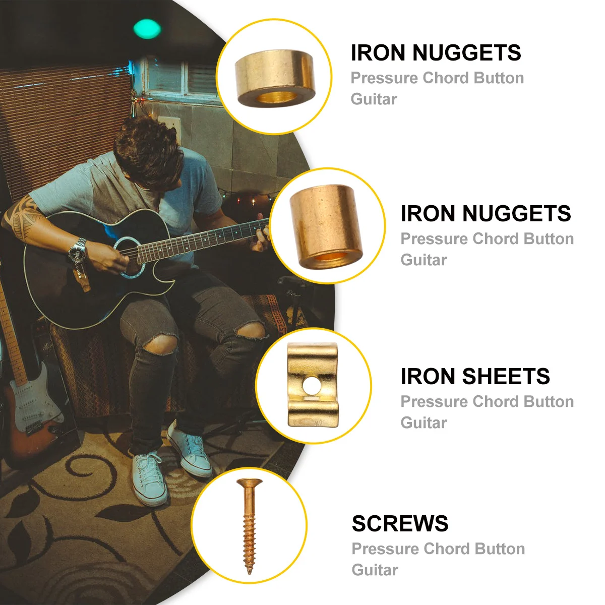 3 set Electric Guitar String Tree Retainer Golden Metal Press Button For Bass String Guide Accessories, Includes Screws,