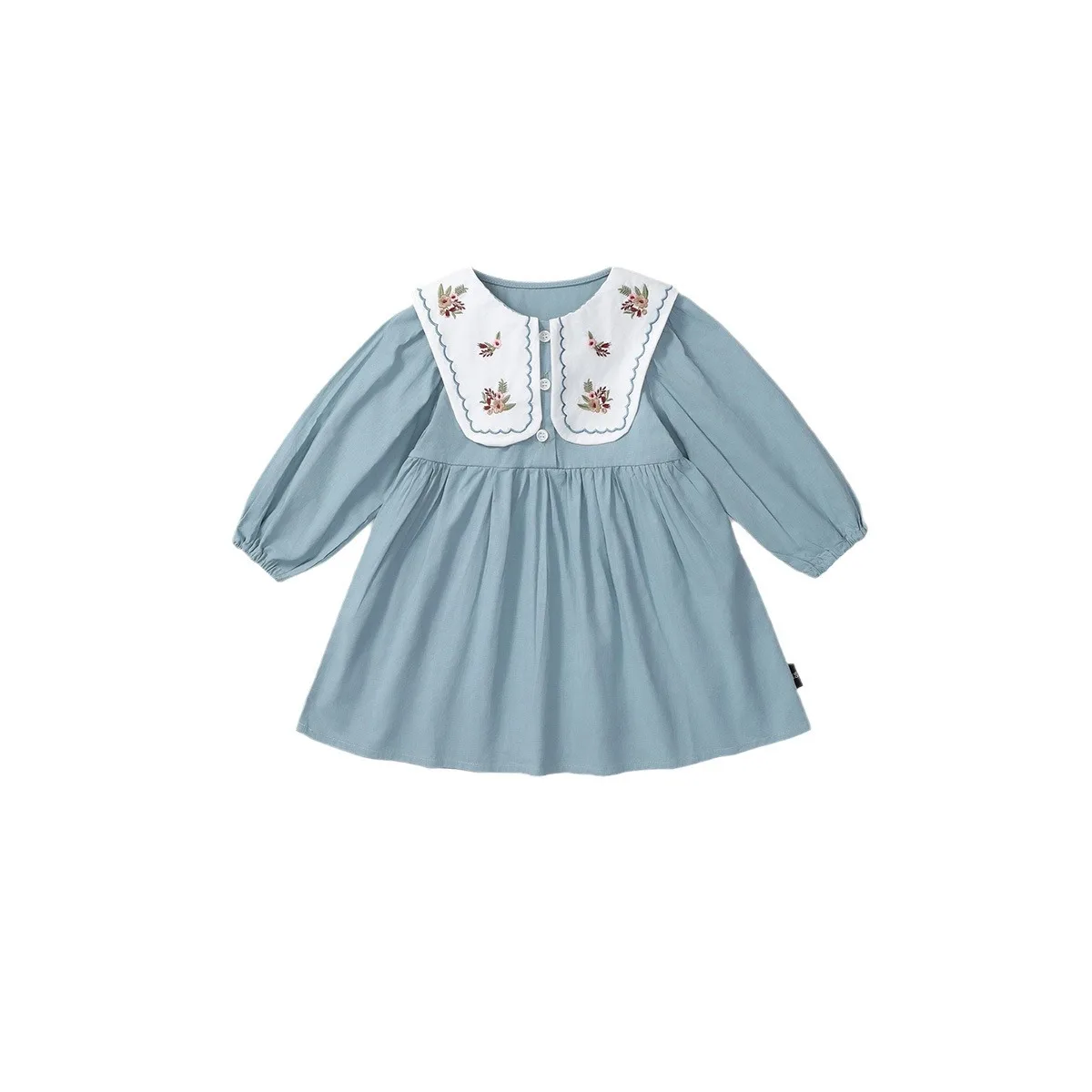 2024 primavera e autunno ragazze vestito ricamato vestito da principessa di moda carino ricamato con risvolto francese per bambini medi