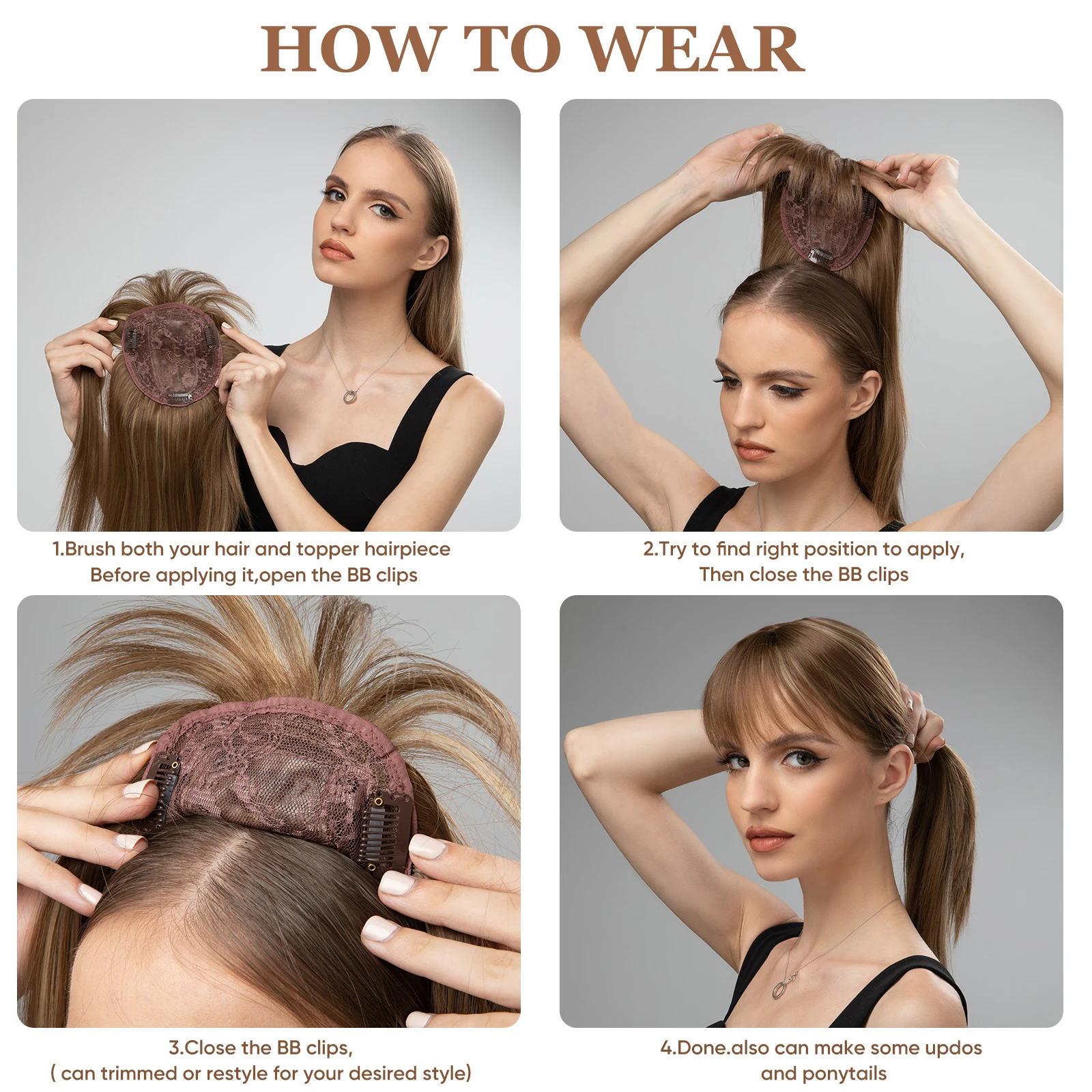 One Piece Synthetic Hair Toupee Fiber Hairpiece For Women Clip In Bangs Extension Wig Lady Fake Natural Invisible Topper C8 view 6