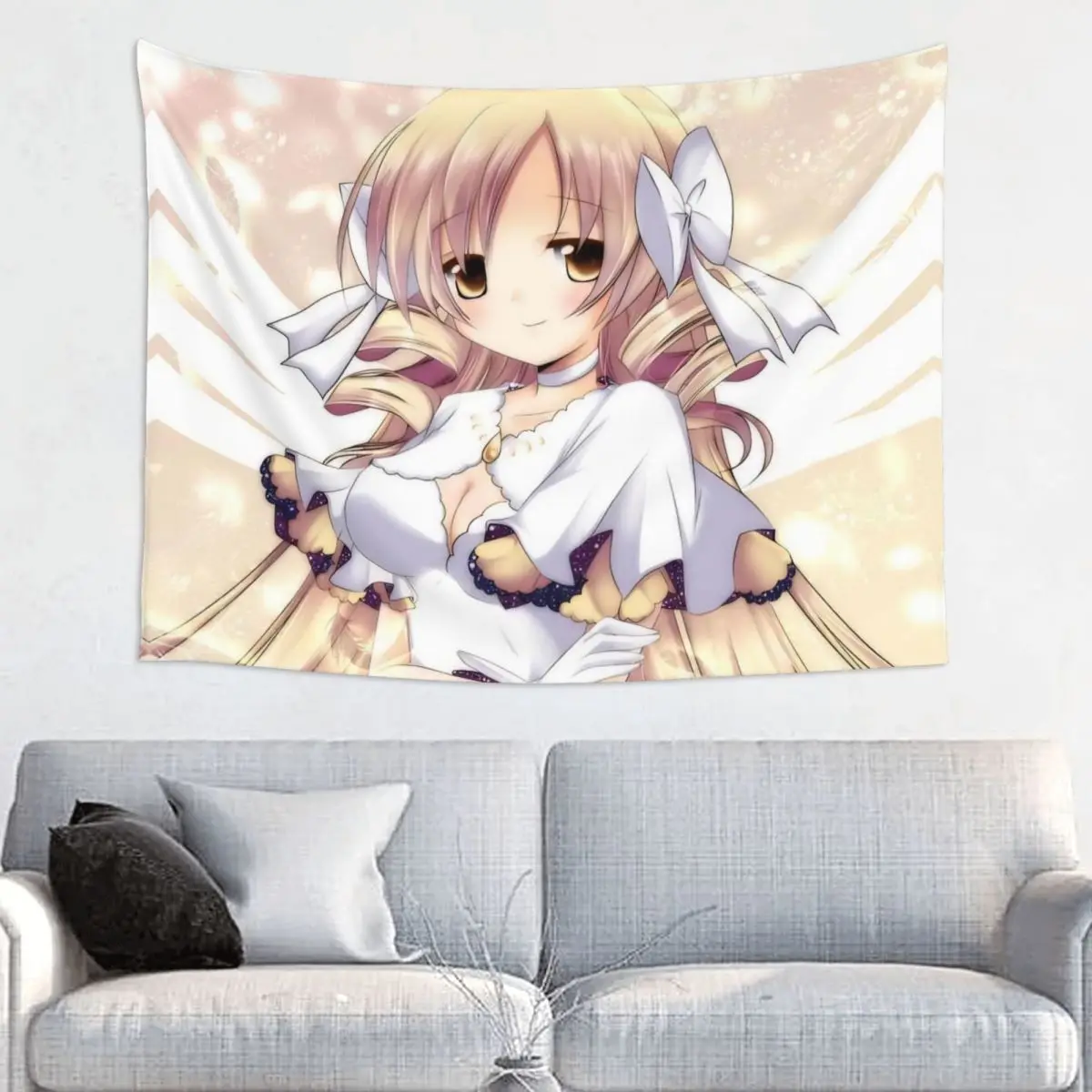 Tapiz de pared de Puella Magi Madoka Magica, tapiz de pared de tela Hippie, Tomoe Mami, manta de pared de Anime, decoración del hogar para habitación