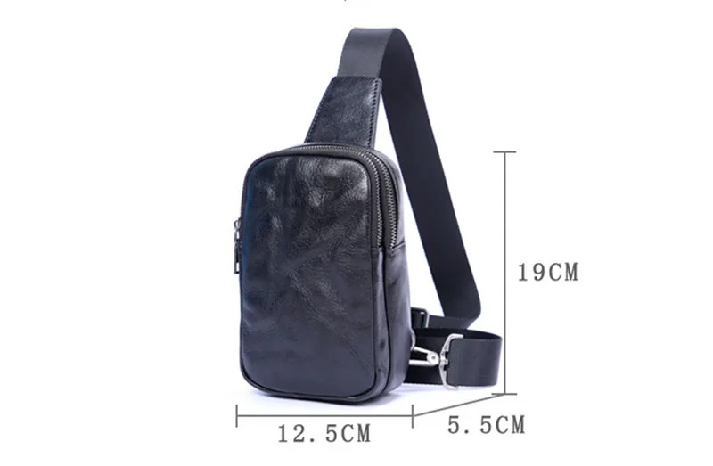 Casual high-quality genuine leather men's pleated black small chest bag designer handmade luxury cow leather shoulder bag