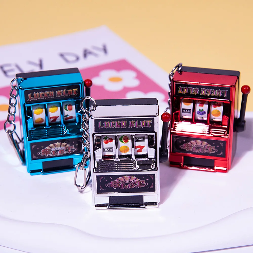Fruit Slot Machine Keychain Lucky Charm Jackpot Key Chain Accessories Mini Casino Pendant Bag Novelty Gifts For Kids Adults