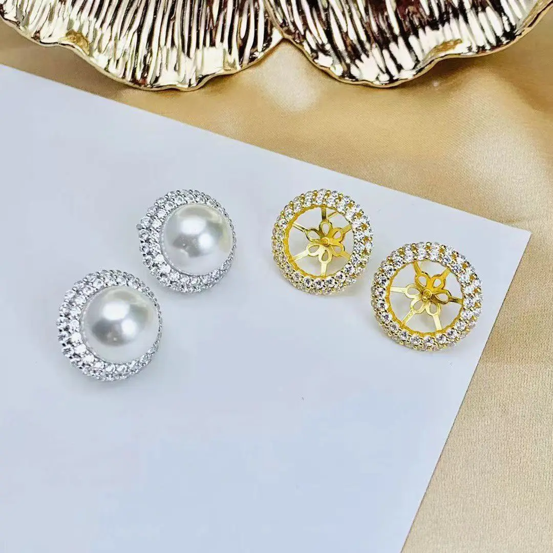 Wholesale S925 Sterling Silver Earrings Mount Findings Settings Base Mounting Parts Accessory for 11-12mm Pearls 5 pairs/lot
