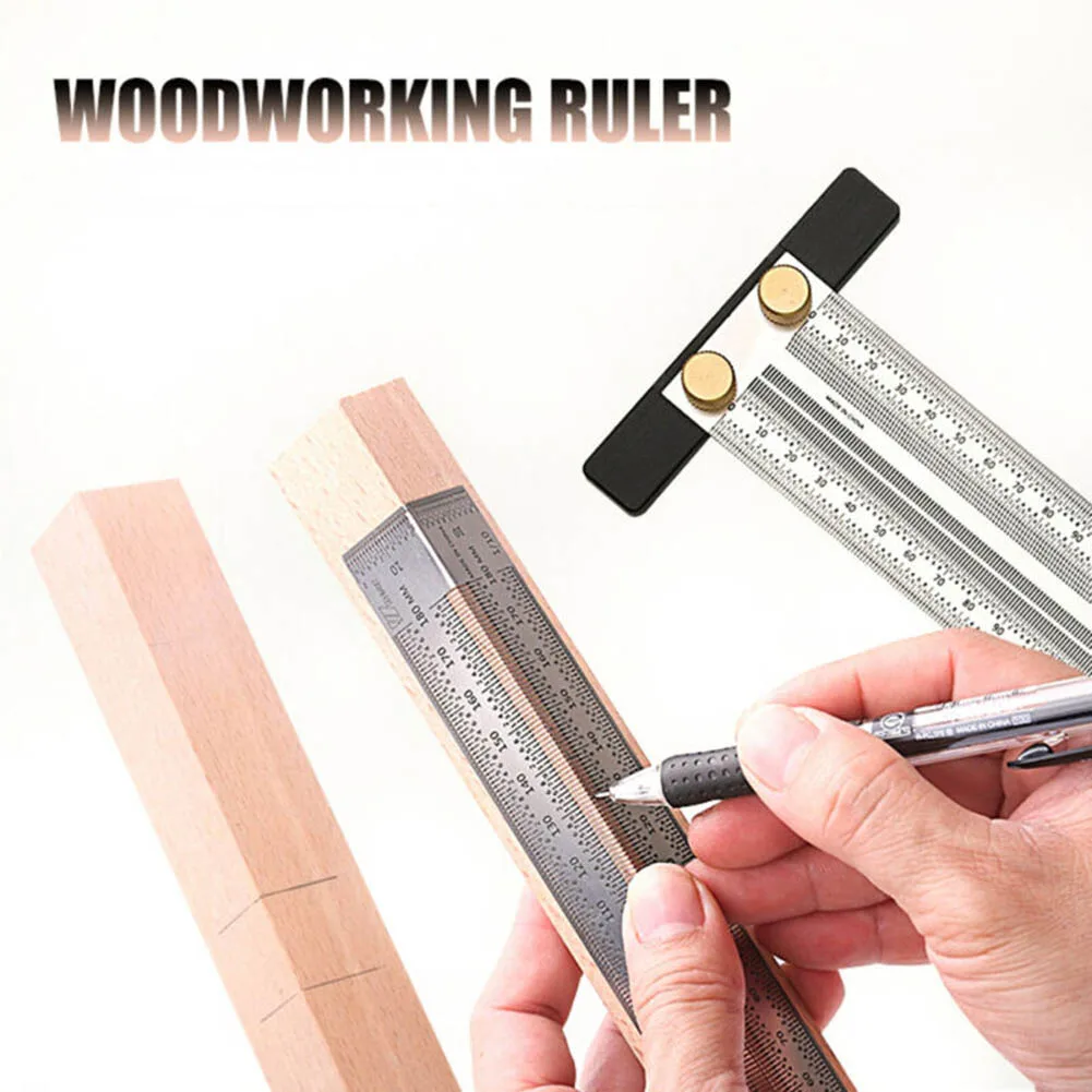 Tools Woodworking ruler DIY Stainless Steel T-type 180-400mm Carpenter Hole Marking Positioning Scribing Silver